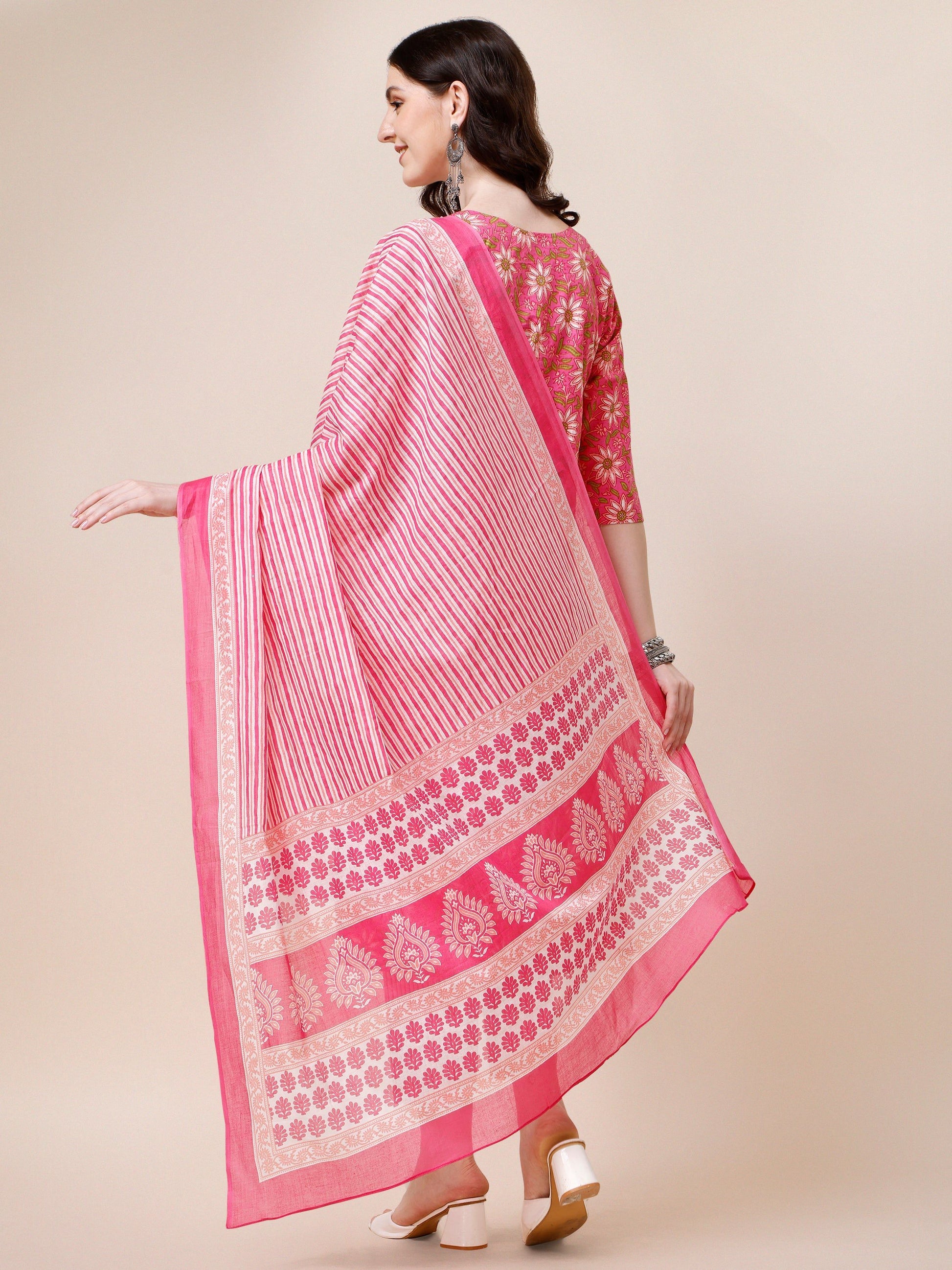 Printed A-Line Kurta With Pant And Dupatta Set, Multicolor - Hiral Fashion