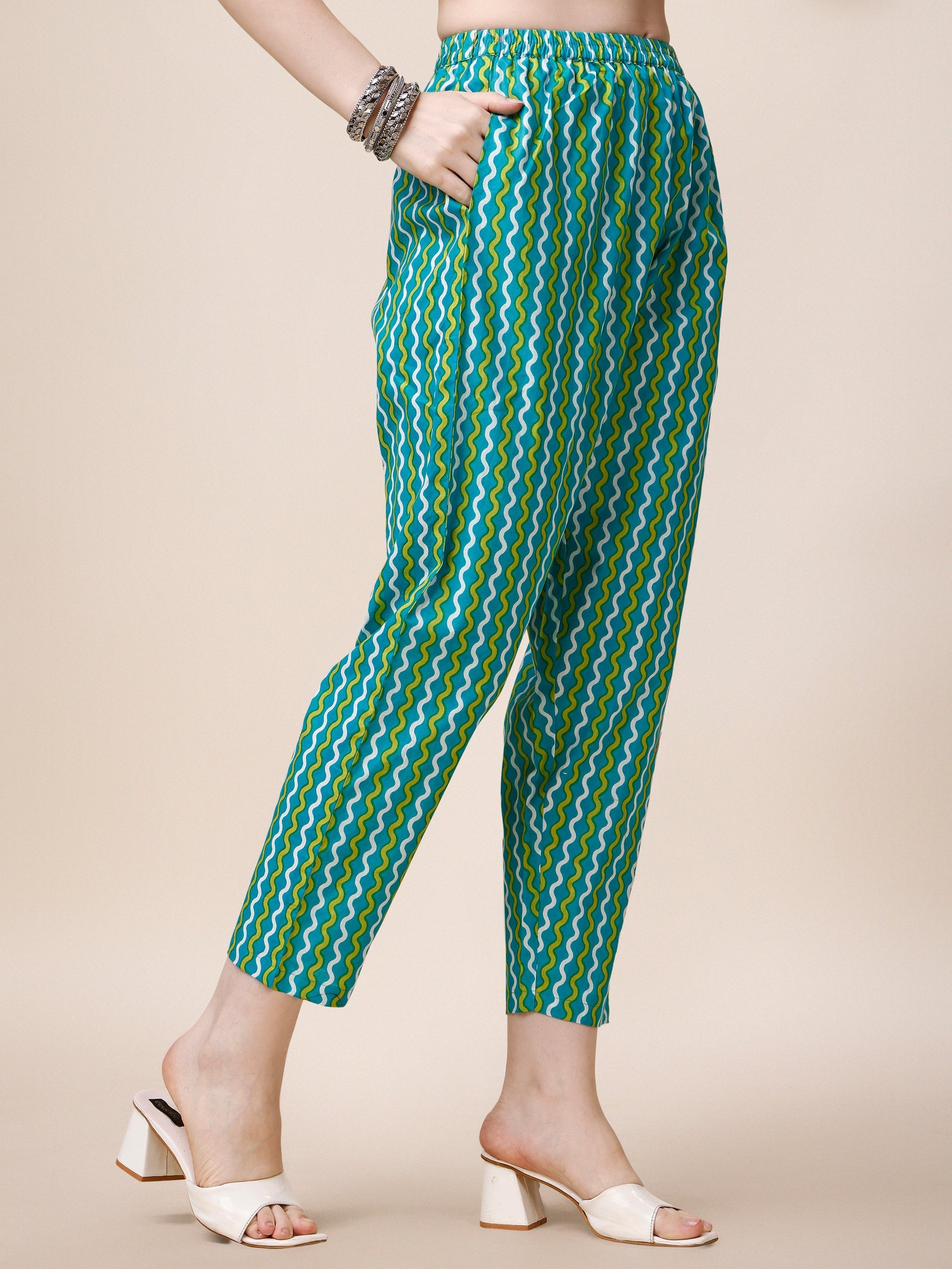 Block Printed Cotton Kurta With Pant And Dupatta Set, Multicolor - Hiral Fashion