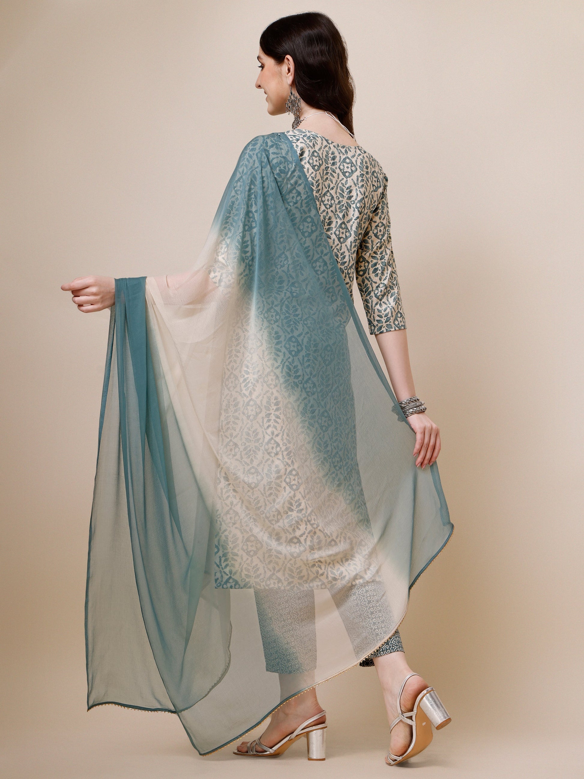 Printed Kurta With Pant And Dupatta Set, Multicolor - Hiral Fashion