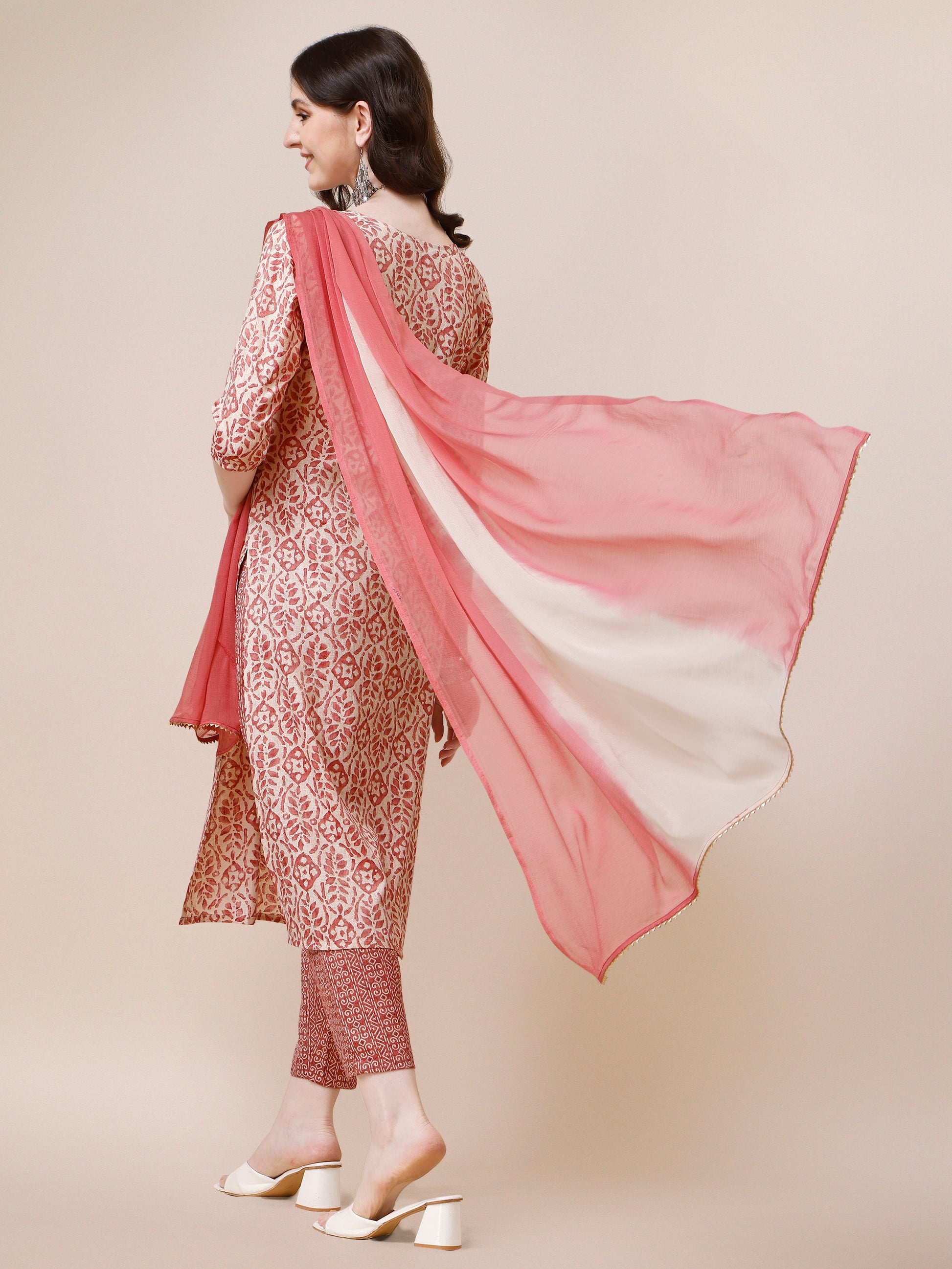 Printed Kurta With Pant And Dupatta Set, Multicolor - Hiral Fashion