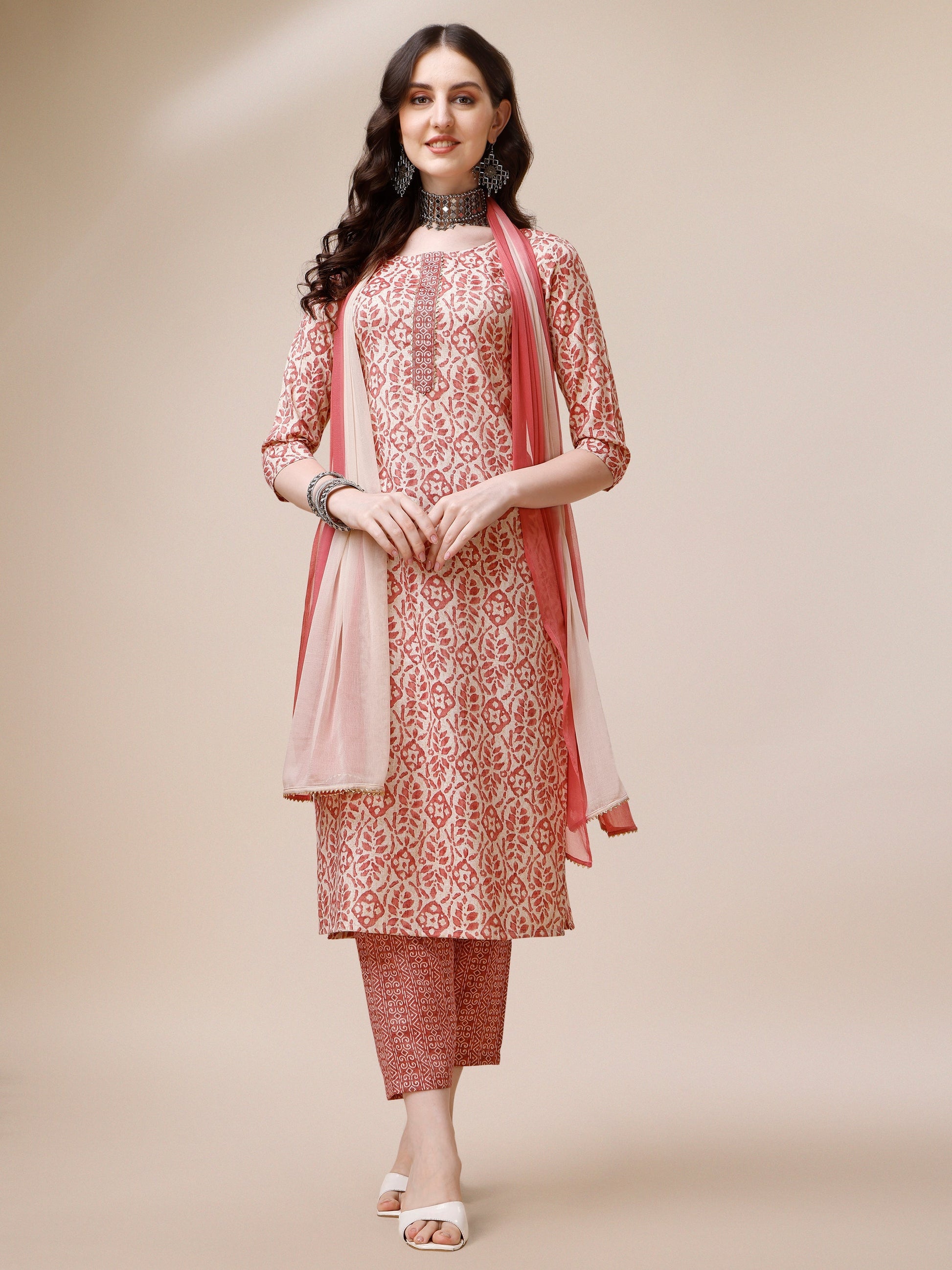 Printed Kurta With Pant And Dupatta Set, Multicolor - Hiral Fashion