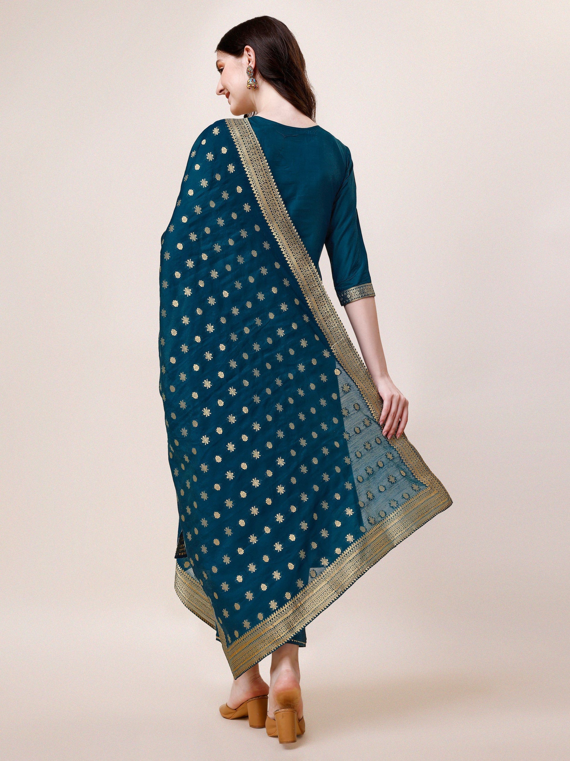 Pure Maslin Jacquard Kurta With Pant And Dupatta Set, Multicolor - Hiral Fashion