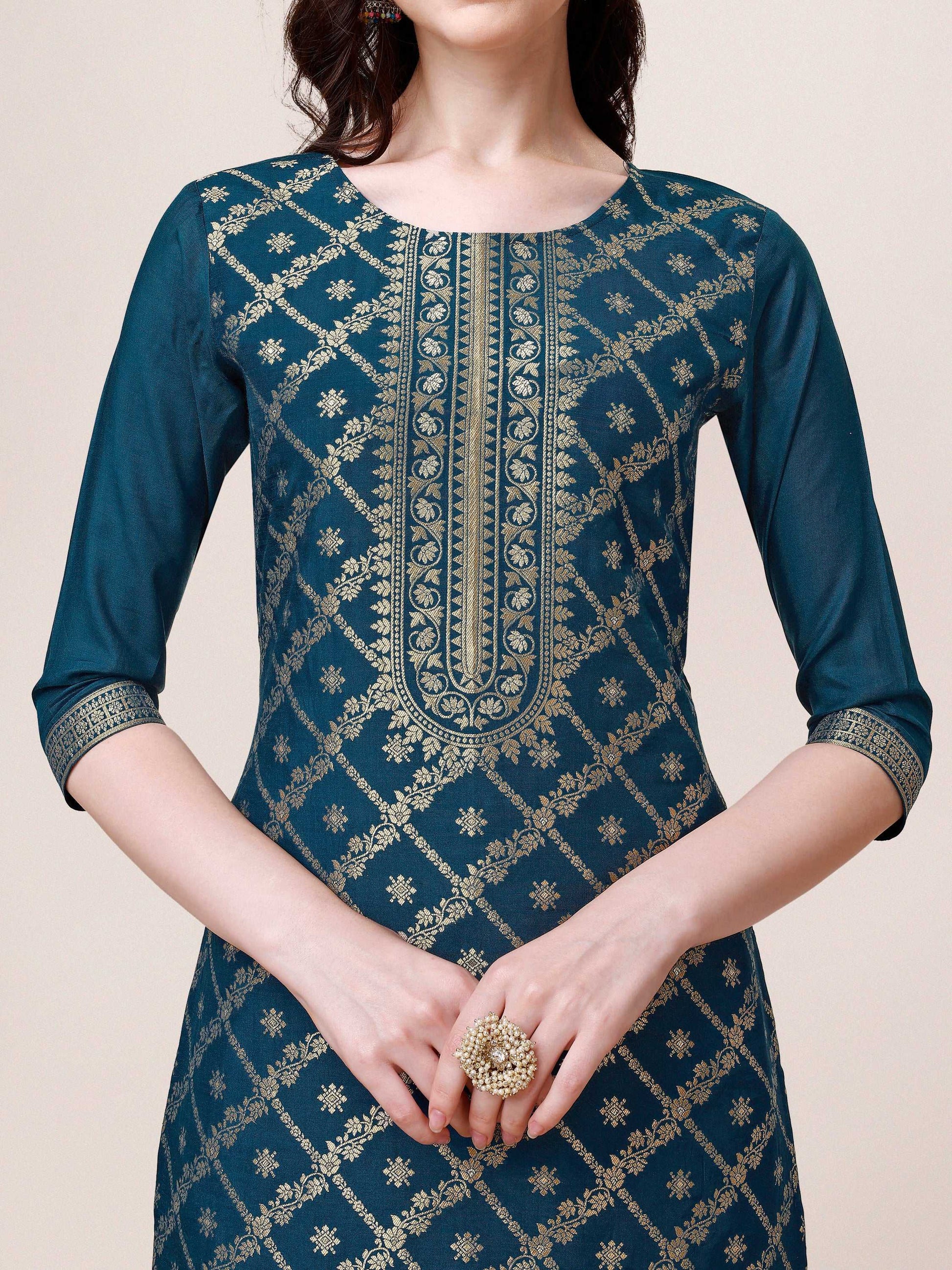 Pure Maslin Jacquard Kurta With Pant And Dupatta Set, Multicolor - Hiral Fashion