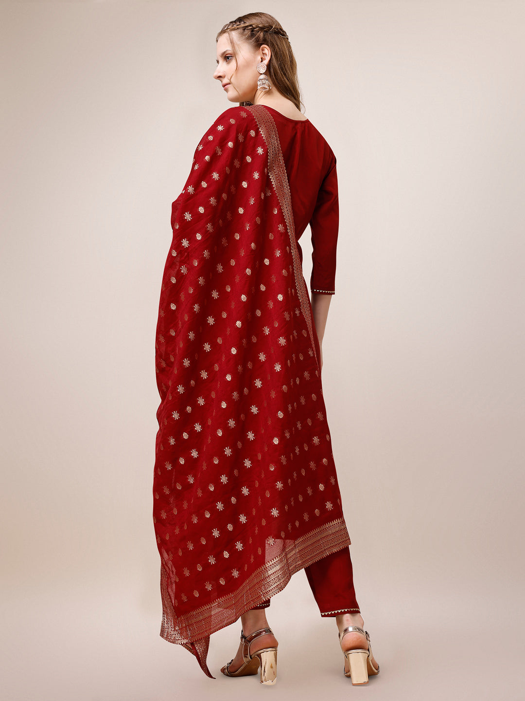 Pure Maslin Jacquard Kurta With Pant And Dupatta Set, Multicolor - Hiral Fashion