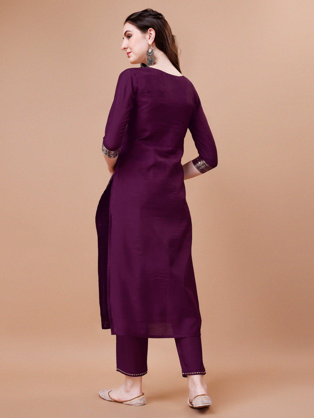 Pure Muslin Banarasi Jacquard Kurta Trousers & Dupatta, Multicolor - Hiral Fashion