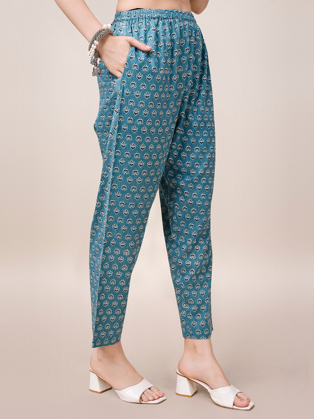 Embroidered & Paisley Printed Cotton Kurta With Pant & Dupatta, Multicolor - Hiral Fashion