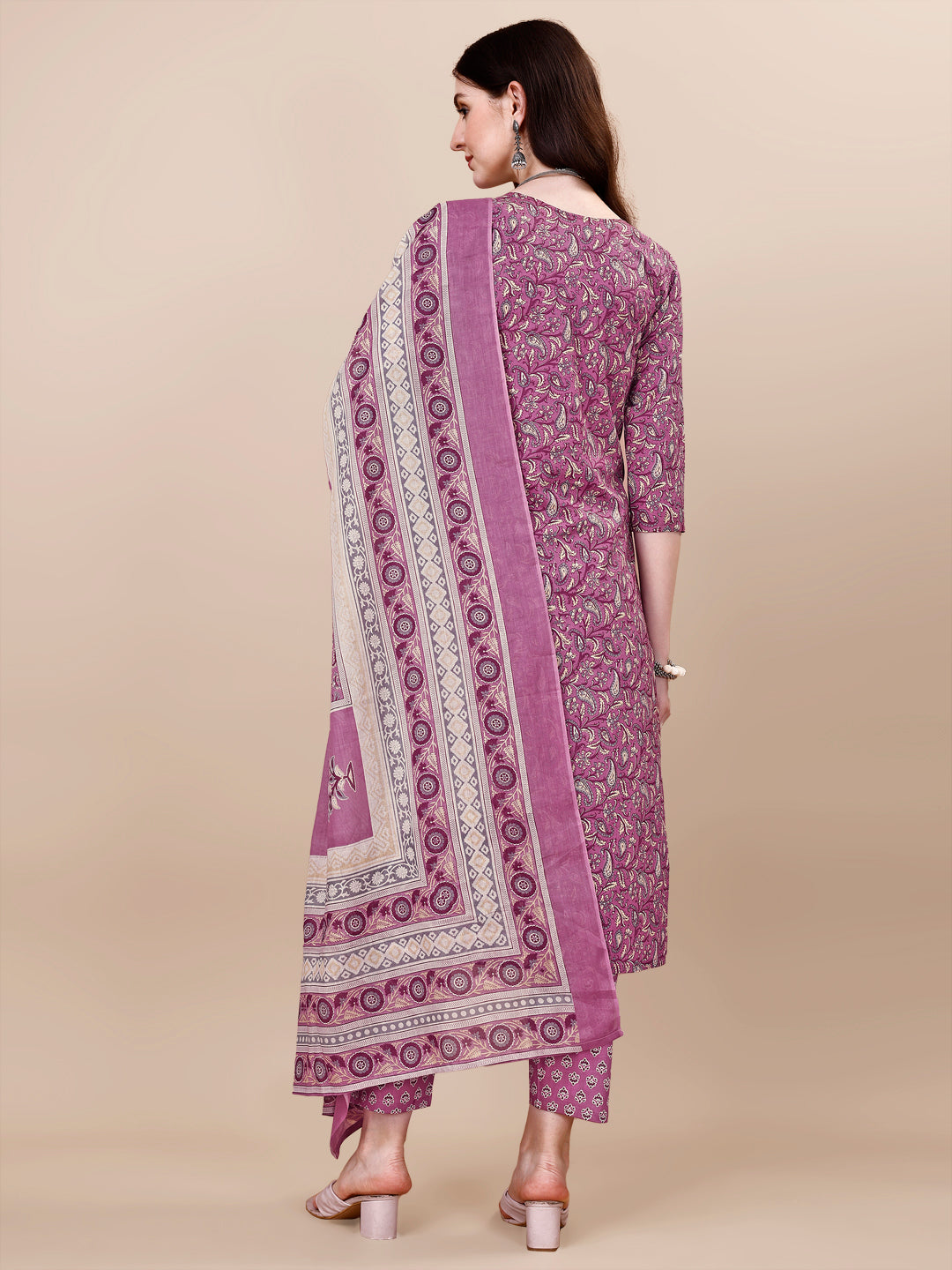 Printed & Embroidered Kurta With Pant & Dupatta Set, Multicolor - Hiral Fashion
