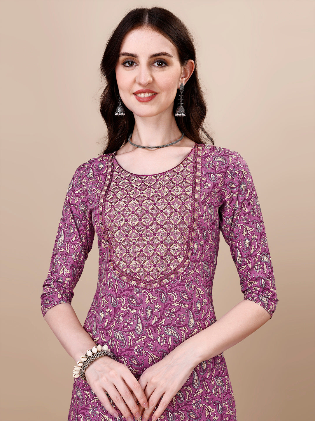 Printed & Embroidered Kurta With Pant & Dupatta Set, Multicolor - Hiral Fashion