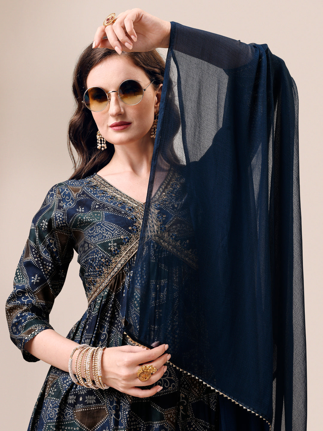 Alia Cut Printed & Embroidered Kurta With Pant & Dupatta Set, Multicolor - Hiral Fashion