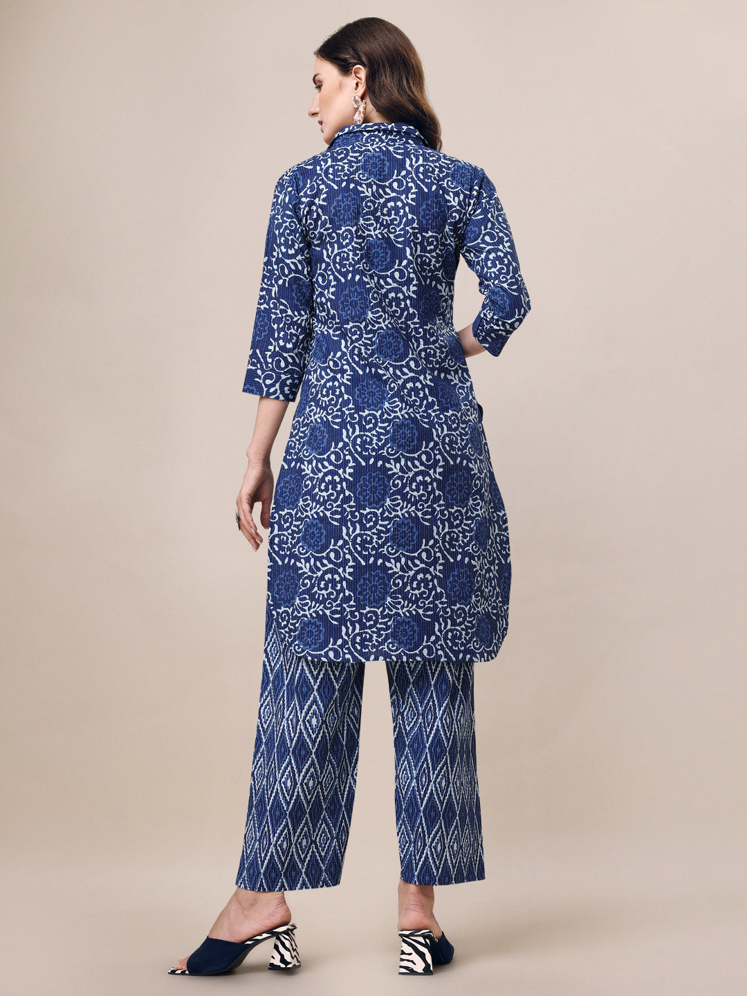 Printed Collar Kurta With Pant Co-Ordset, Multicolor - Hiral Fashion