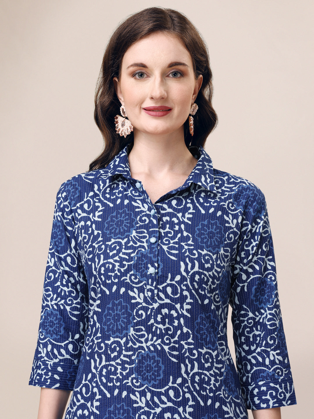 Printed Collar Kurta With Pant Co-Ordset, Multicolor - Hiral Fashion