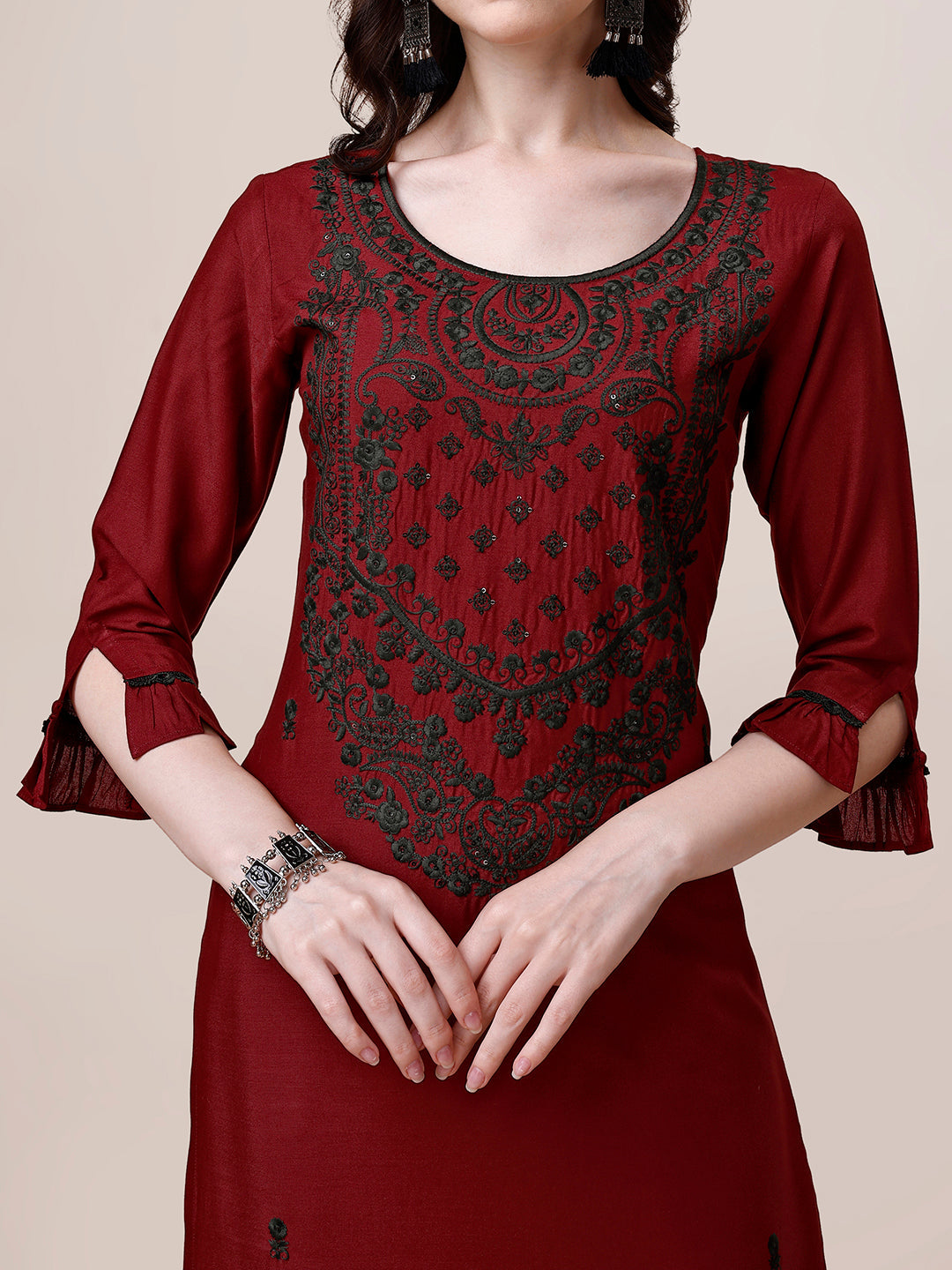 Embroidered Kurta With Pant And Dupatta Set, Multicolor - Hiral Fashion