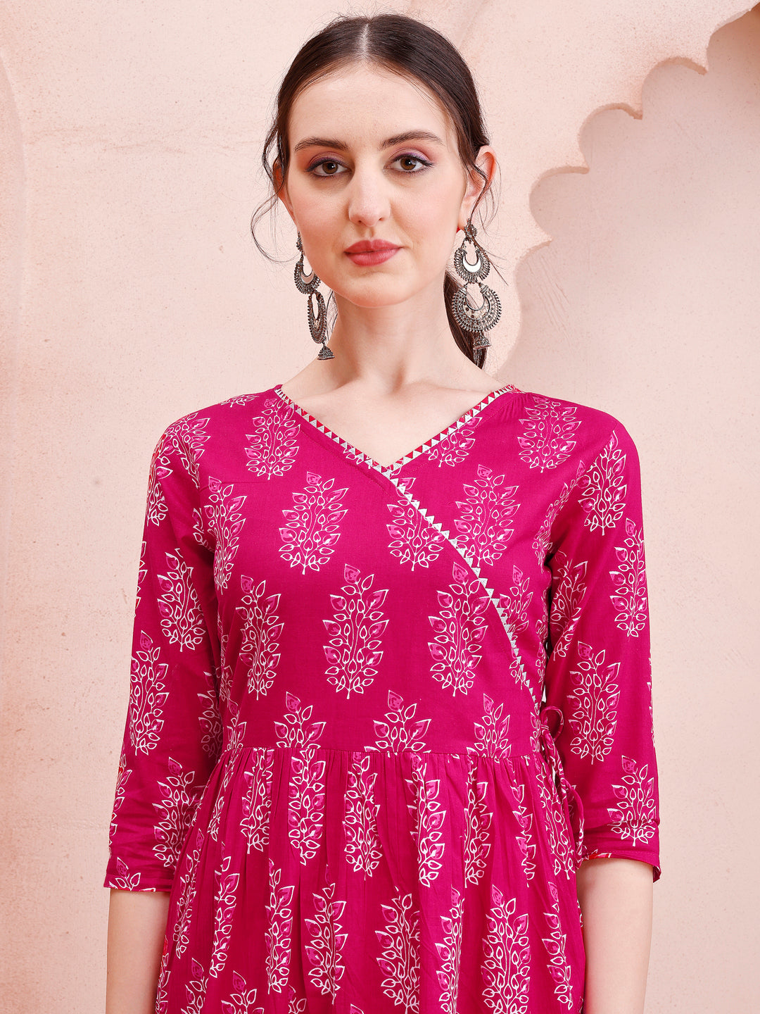 Angarakha Style Anarkali Printed Kurta With Pant And Dupatta Set, Multicolor - Hiral Fashion