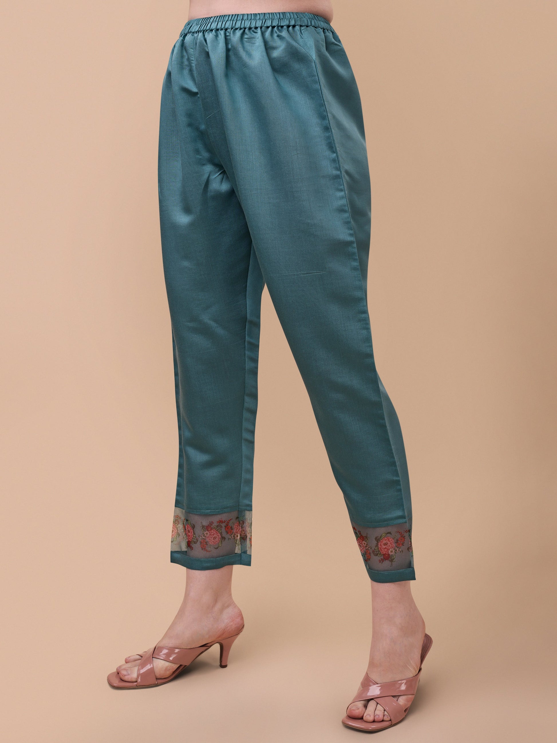 Hand Embroidered Kurta With Pant & Organza Printed Dupatta, Multicolor - Hiral Fashion