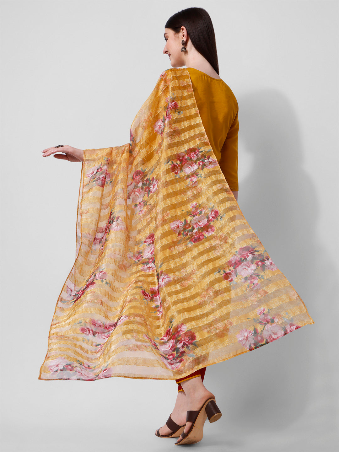 Hand Embroidered Kurta With Pant And Organza Dupatta Set, Multicolor - Hiral Fashion