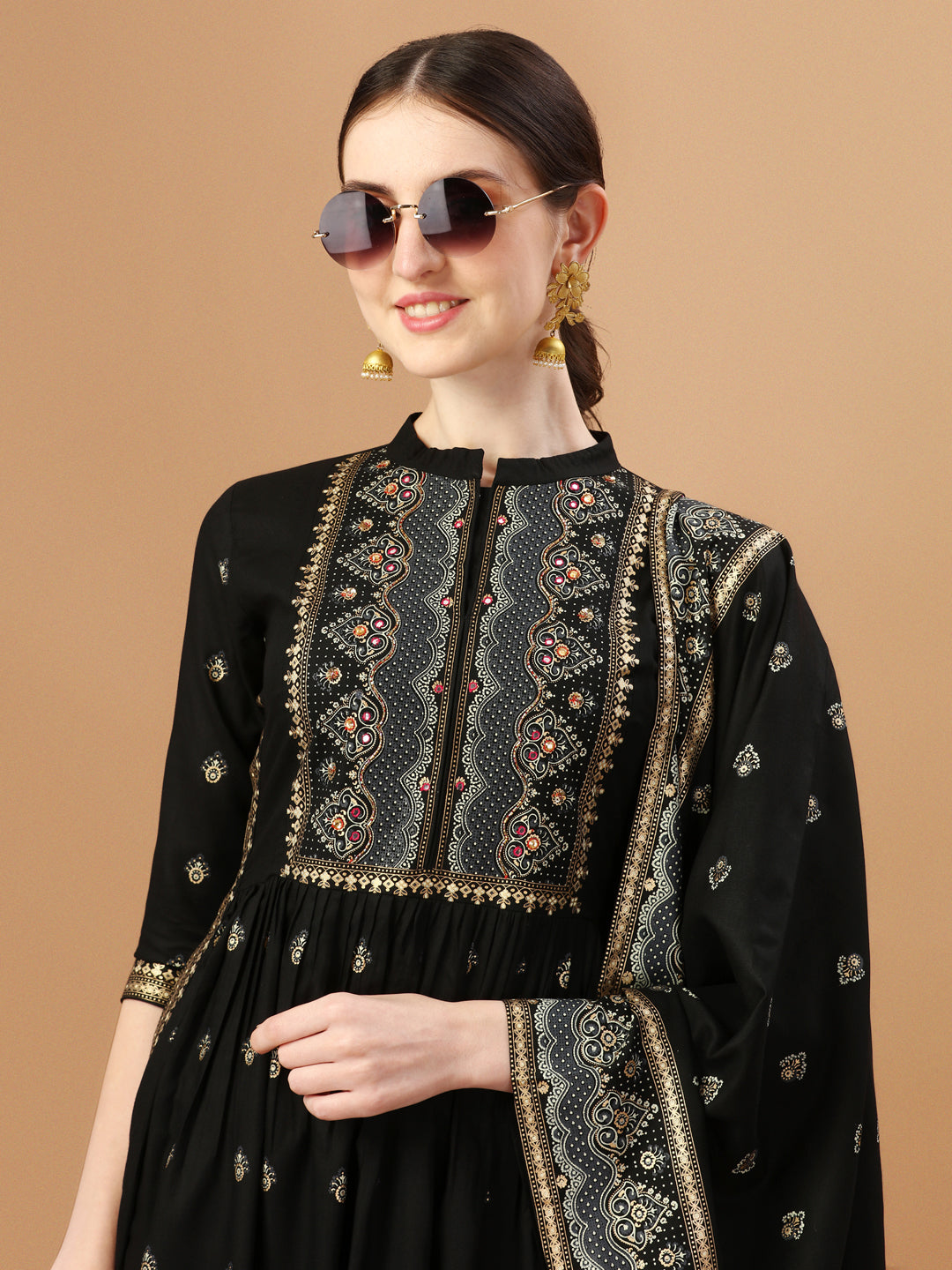 Nyra Cut Foil Printed & Hand Embroidered Kurta With Pant & Dupatta, Multicolor - Hiral Fashion
