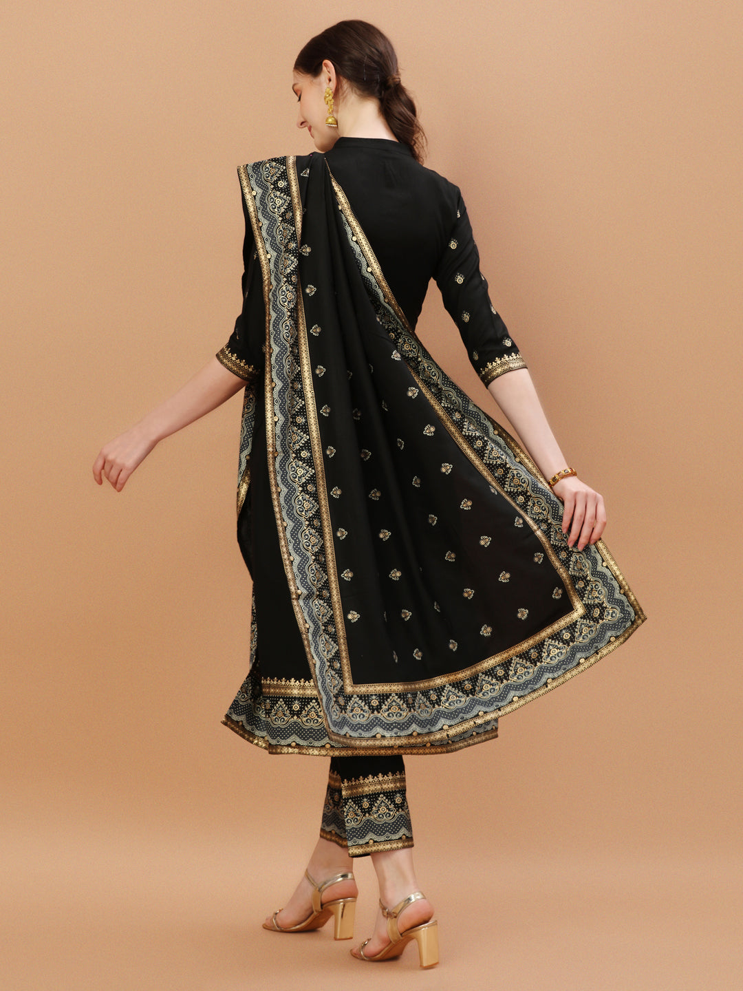 Nyra Cut Foil Printed & Hand Embroidered Kurta With Pant & Dupatta, Multicolor - Hiral Fashion