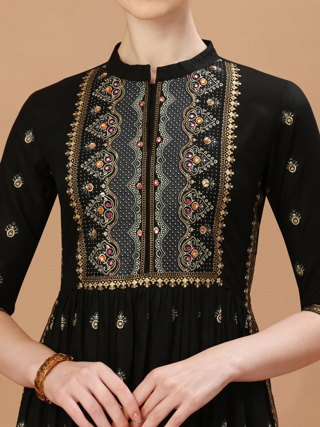 Nyra Cut Foil Printed & Hand Embroidered Kurta With Pant & Dupatta, Multicolor - Hiral Fashion