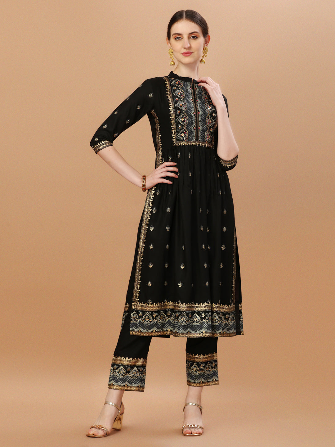 Nyra Cut Foil Printed & Hand Embroidered Kurta With Pant & Dupatta, Multicolor - Hiral Fashion