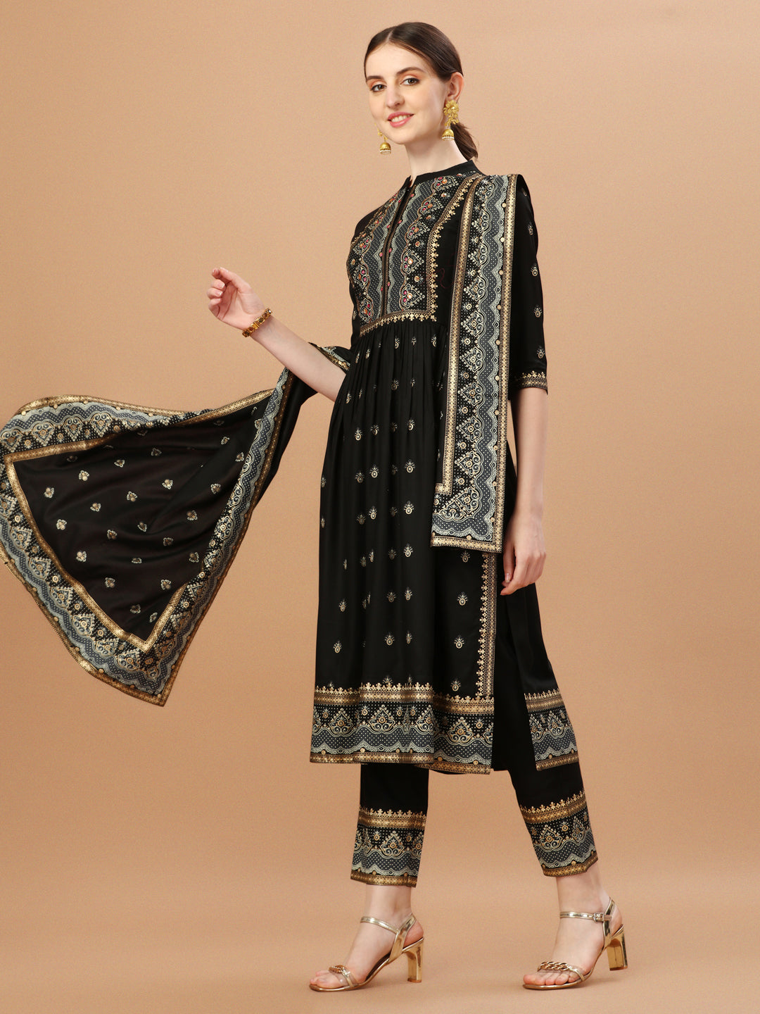 Nyra Cut Foil Printed & Hand Embroidered Kurta With Pant & Dupatta, Multicolor - Hiral Fashion