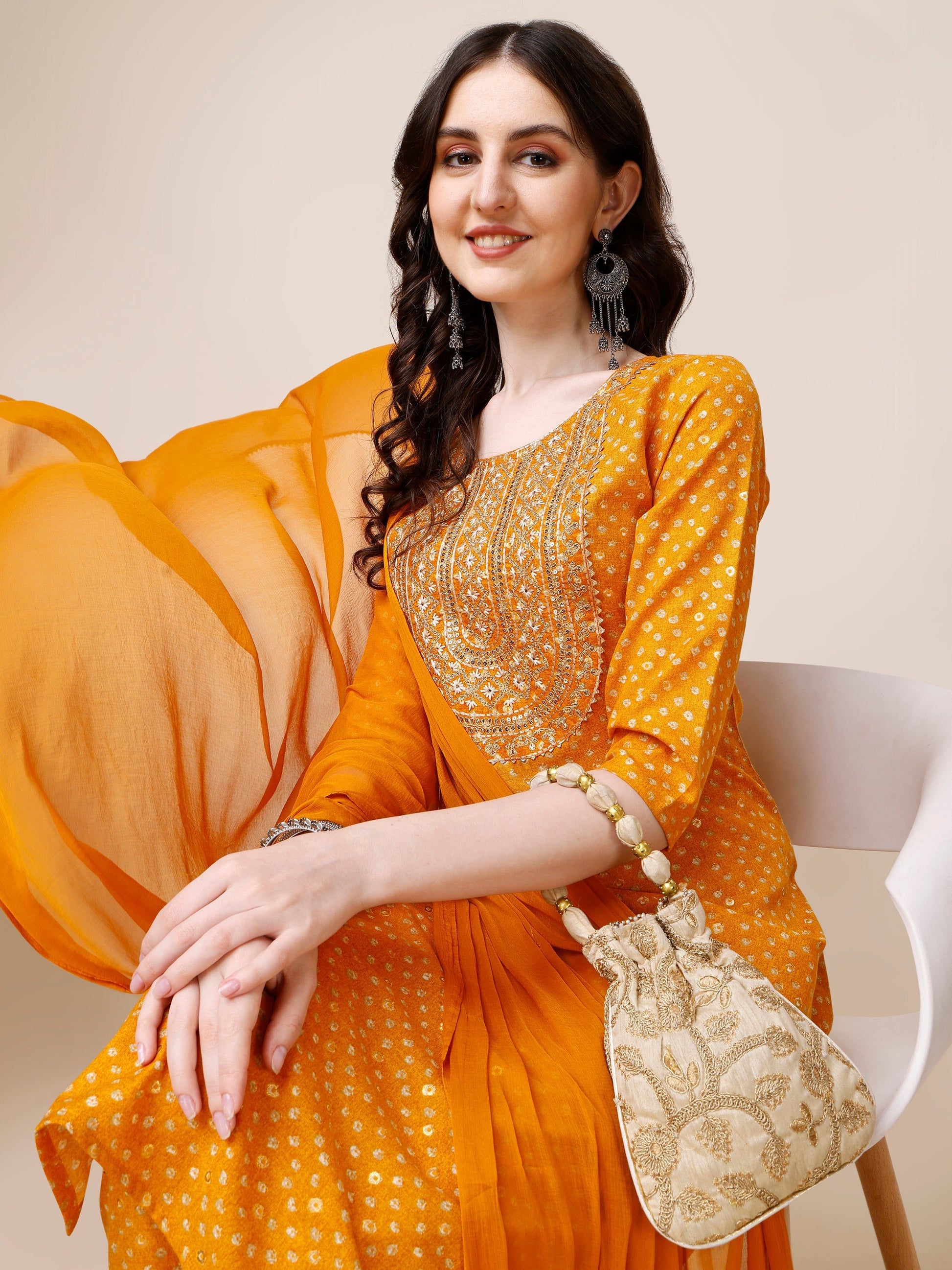 Embroidered Cotton Kurta With Pant And Dupatta Set, Multicolor - Hiral Fashion