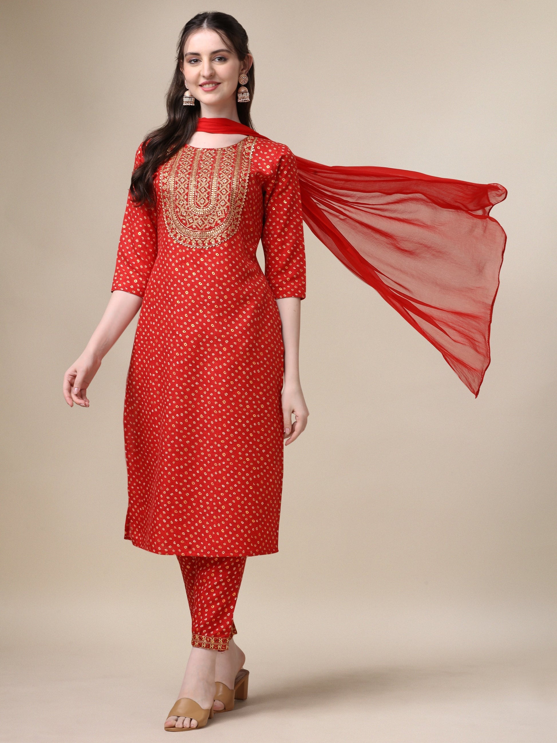 Embroidered Kurta With Pant And Dupatta Set, Multicolor - Hiral Fashion