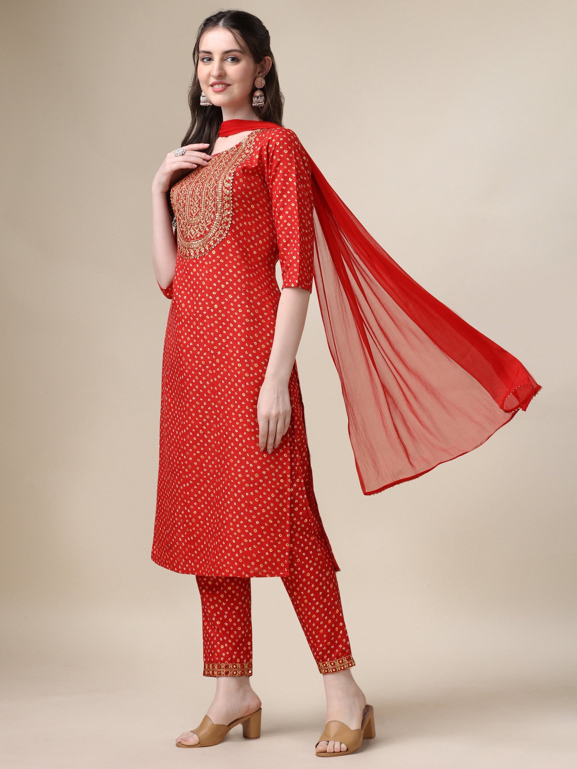 Embroidered Kurta With Pant And Dupatta Set, Multicolor - Hiral Fashion