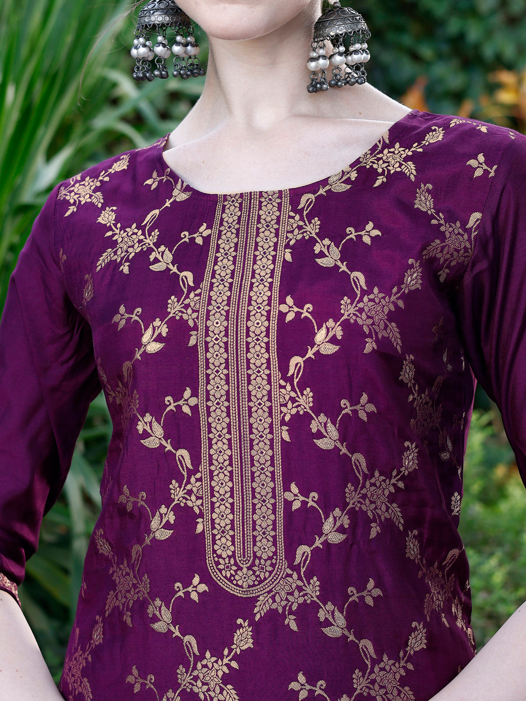 Pure Muslin Jacquard Banarasi Kurta With Pant & Dupatta Premium, Multicolor - Hiral Fashion
