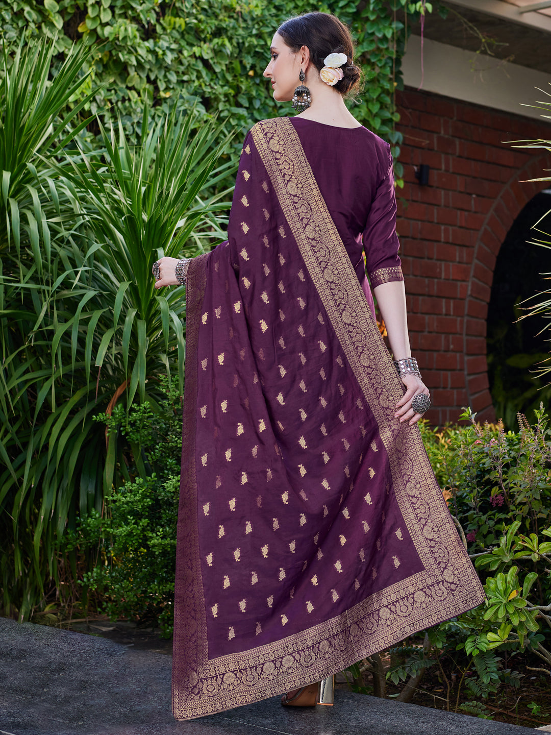 Pure Muslin Jacquard Banarasi Kurta With Pant & Dupatta Premium, Multicolor - Hiral Fashion