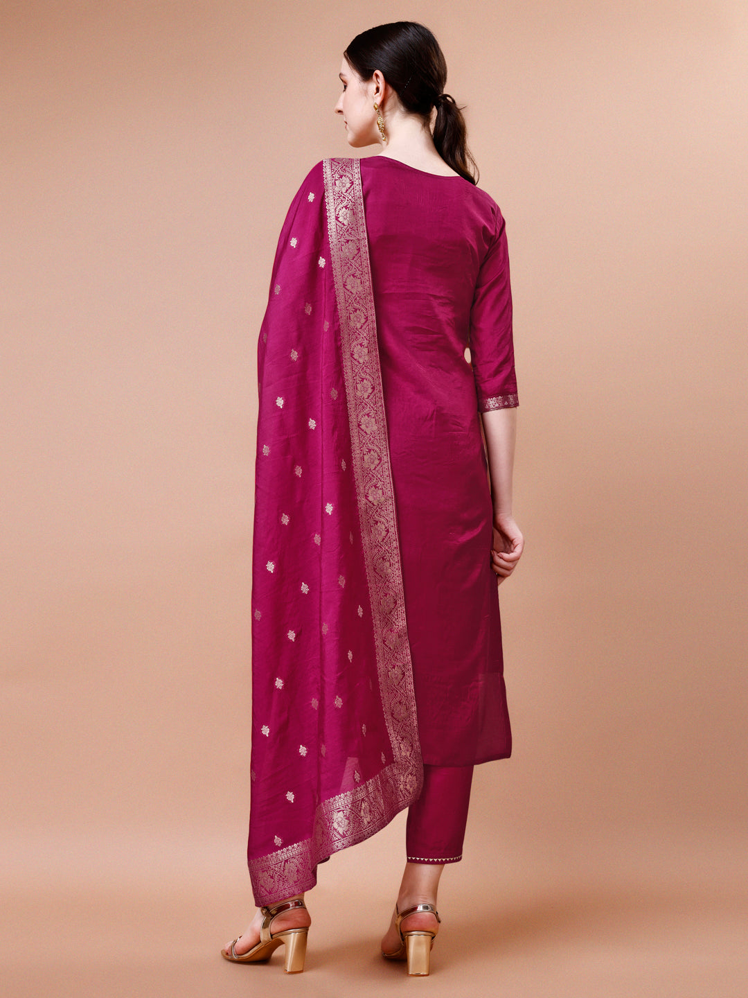 Pure Muslin Jacquard Kurta With Pant And Dupatta Set Premium, Multicolor - Hiral Fashion