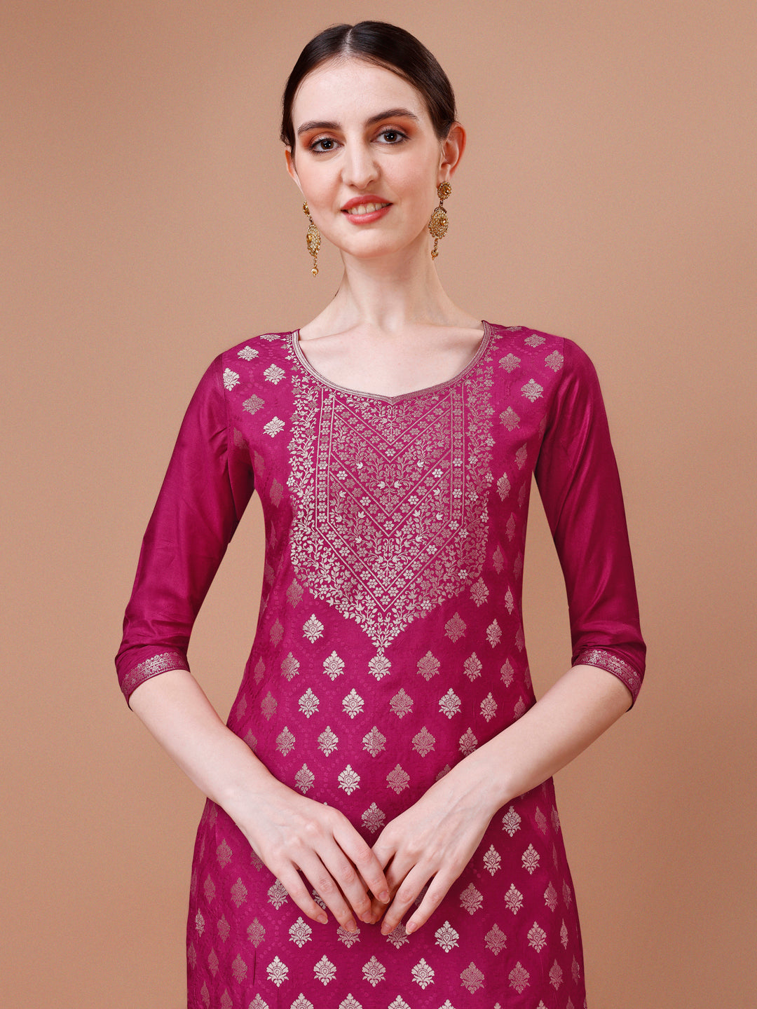 Pure Muslin Jacquard Kurta With Pant And Dupatta Set Premium, Multicolor - Hiral Fashion
