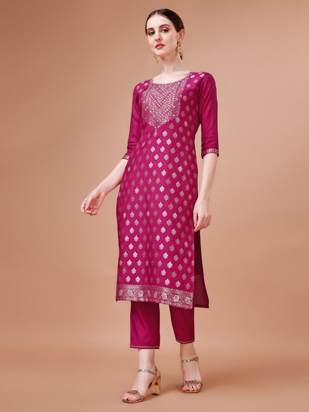 Pure Muslin Jacquard Kurta With Pant And Dupatta Set Premium, Multicolor - Hiral Fashion