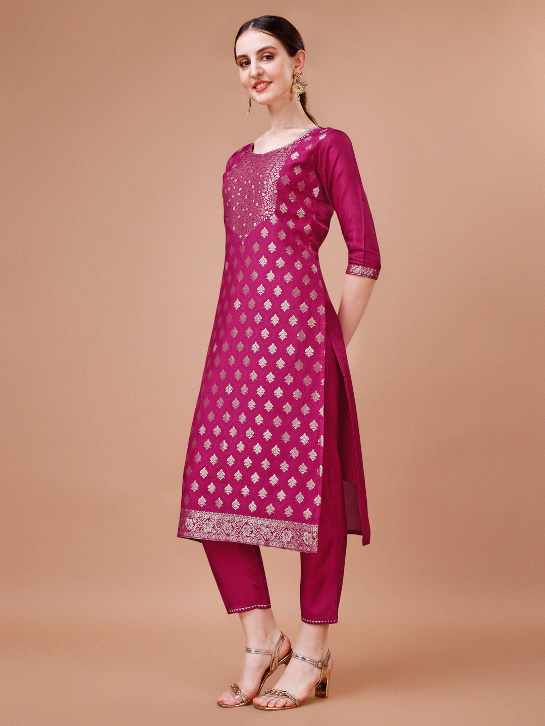 Pure Muslin Jacquard Kurta With Pant And Dupatta Set Premium, Multicolor - Hiral Fashion