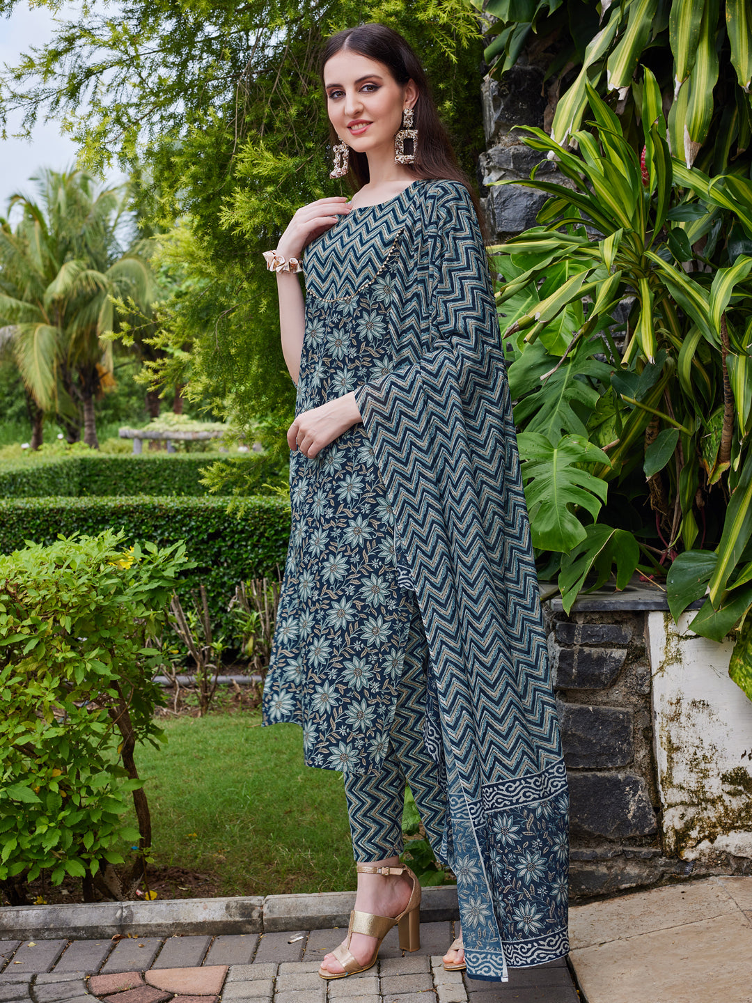 Floral Printed Kurta With Pant & Dupatta Set, Multicolor - Hiral Fashion