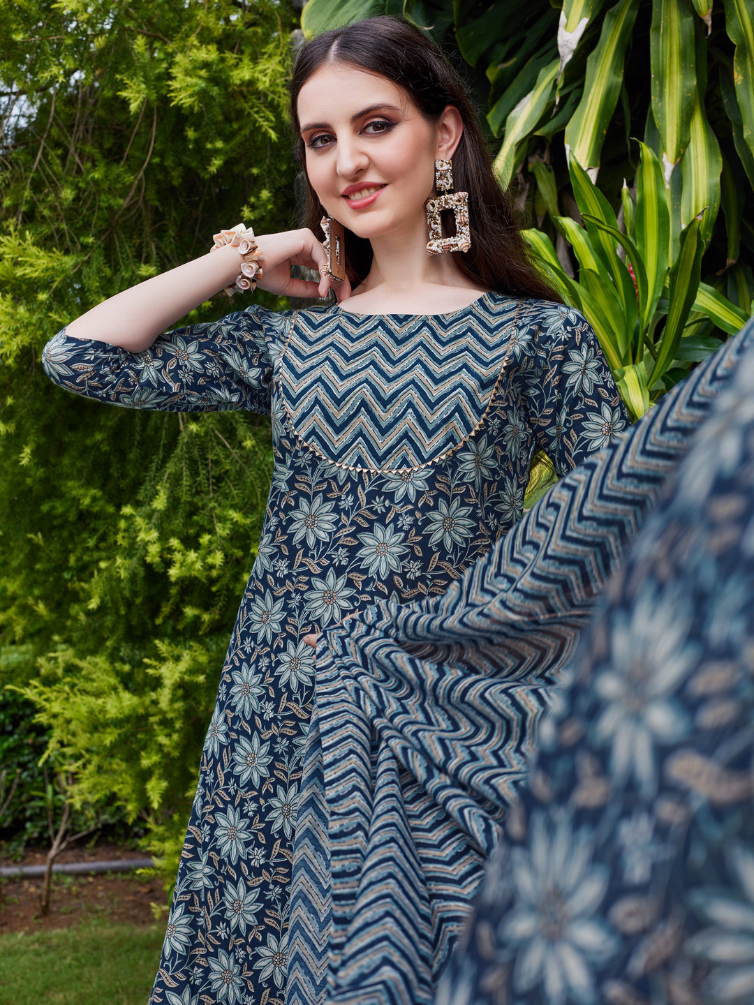 Floral Printed Kurta With Pant & Dupatta Set, Multicolor - Hiral Fashion