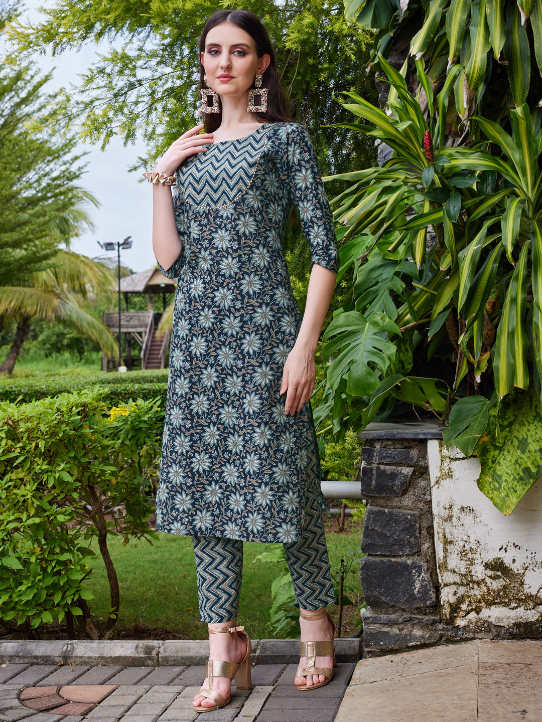 Floral Printed Kurta With Pant & Dupatta Set, Multicolor - Hiral Fashion