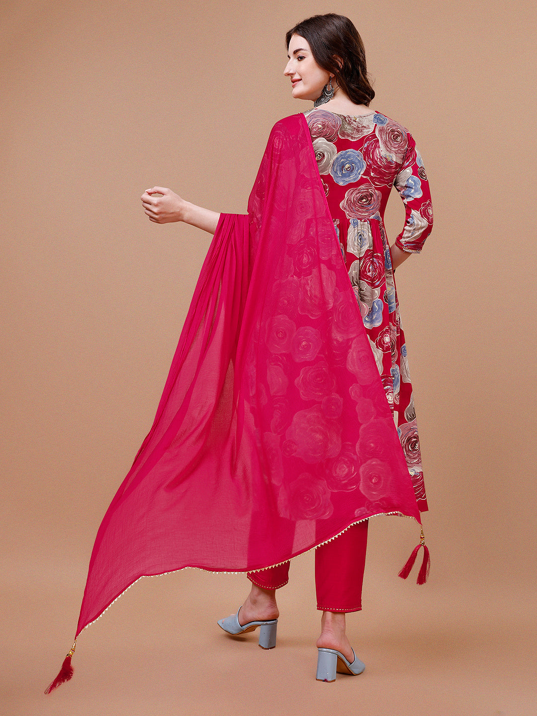 Alia Cut Floral Printed & Embroidered Rayon Kurta With Pant & Dupatta, Multicolor - Hiral Fashion