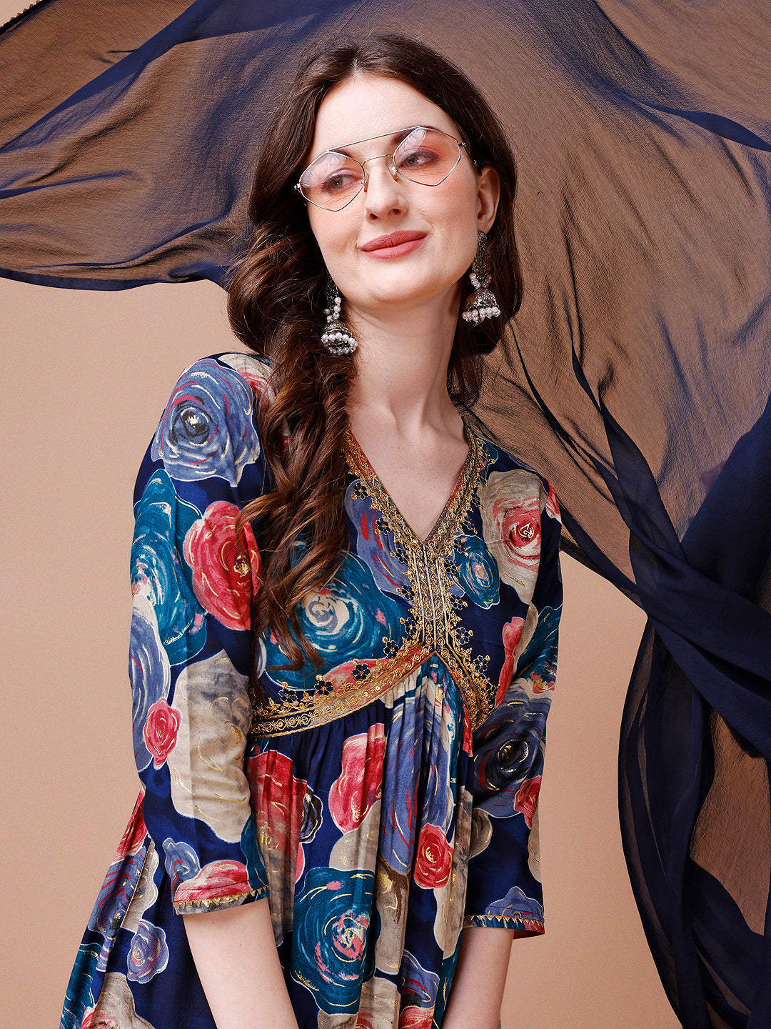 Alia Cut Floral Printed & Embroidered Rayon Kurta With Pant & Dupatta, Multicolor - Hiral Fashion