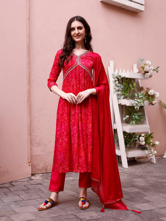 Alia Cut Hand Embroidered & Floral Printed Kurta With Pant & Dupatta Premium, Multicolor - Hiral Fashion