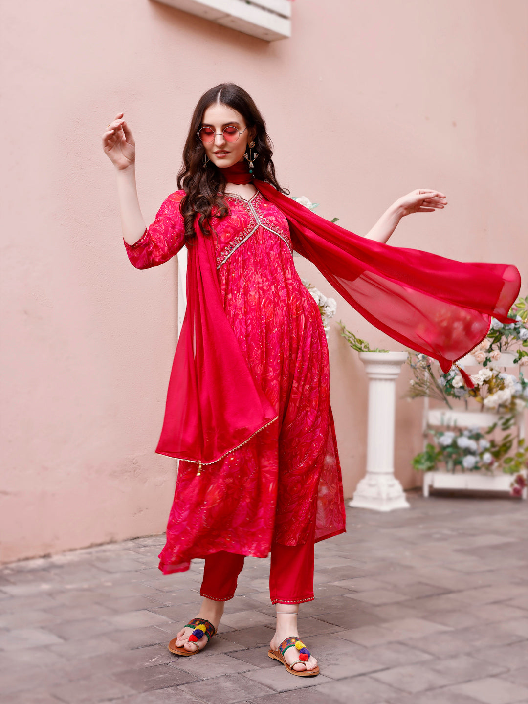 Alia Cut Hand Embroidered & Floral Printed Kurta With Pant & Dupatta Premium, Multicolor - Hiral Fashion