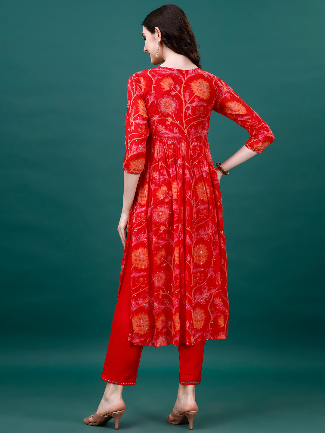 Alia Cut Hand Embroidered & Printed Pure Chinon Kurta With Pant & Dupatta, Multicolor - Hiral Fashion