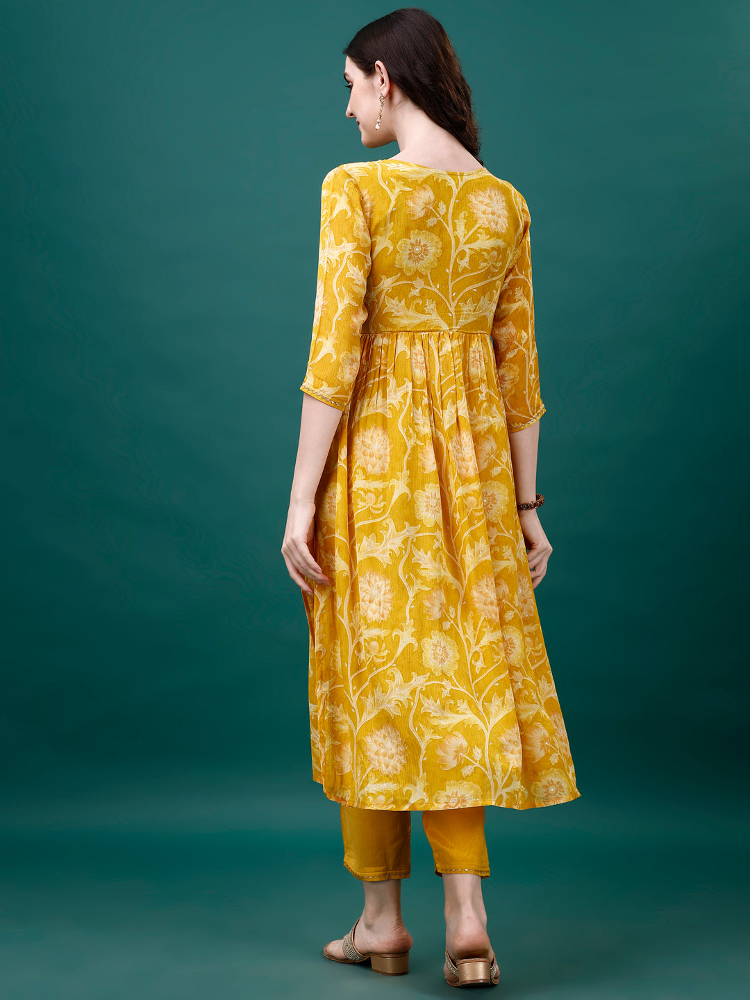 Alia Cut Hand Embroidered & Printed Pure Chinon Kurat With Pant & Dupatta, Multicolor - Hiral Fashion