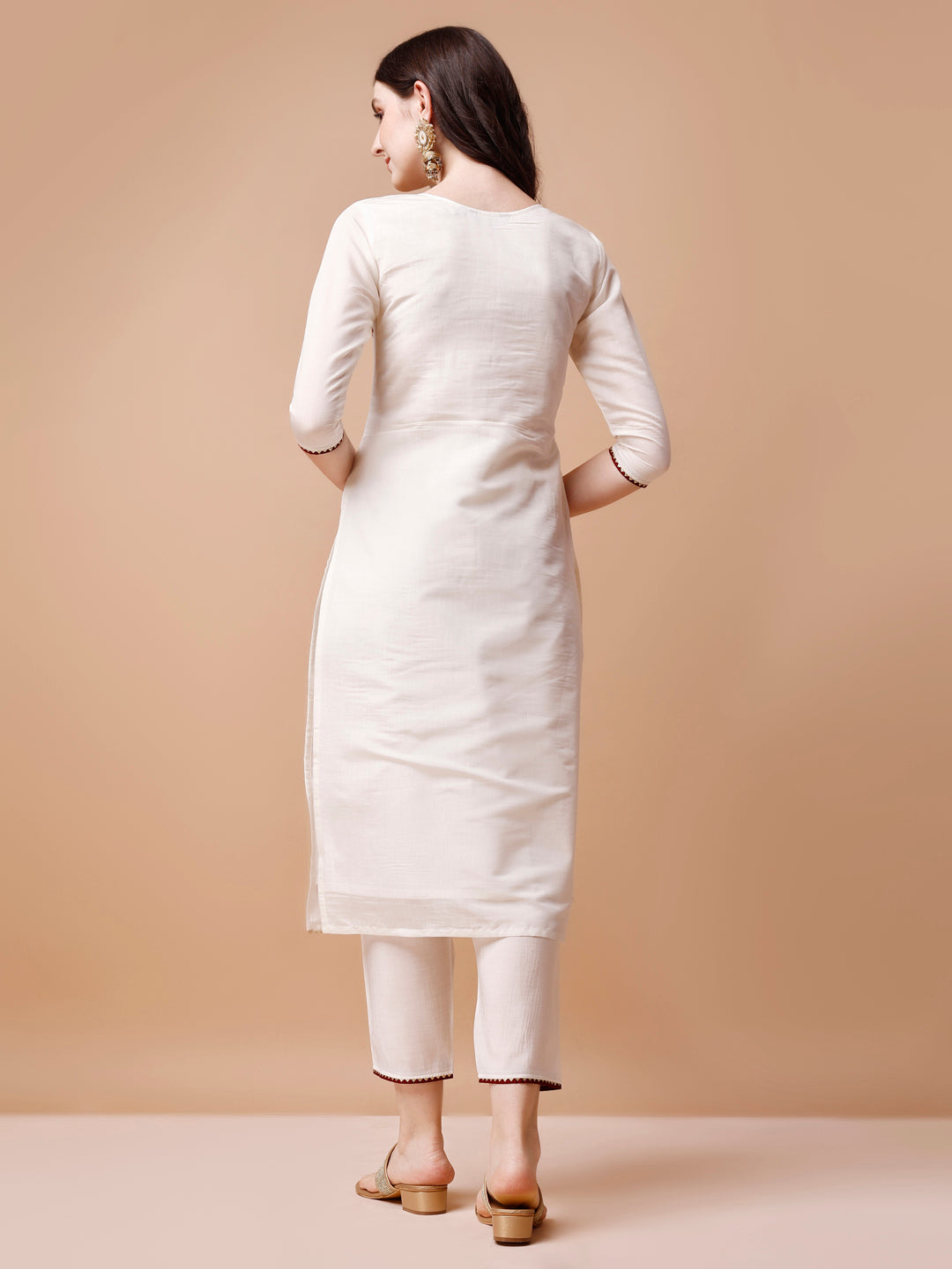 Hand Embroidered Kurta With Pant & Banarasi Jacquard Dupatta, Multicolor - Hiral Fashion