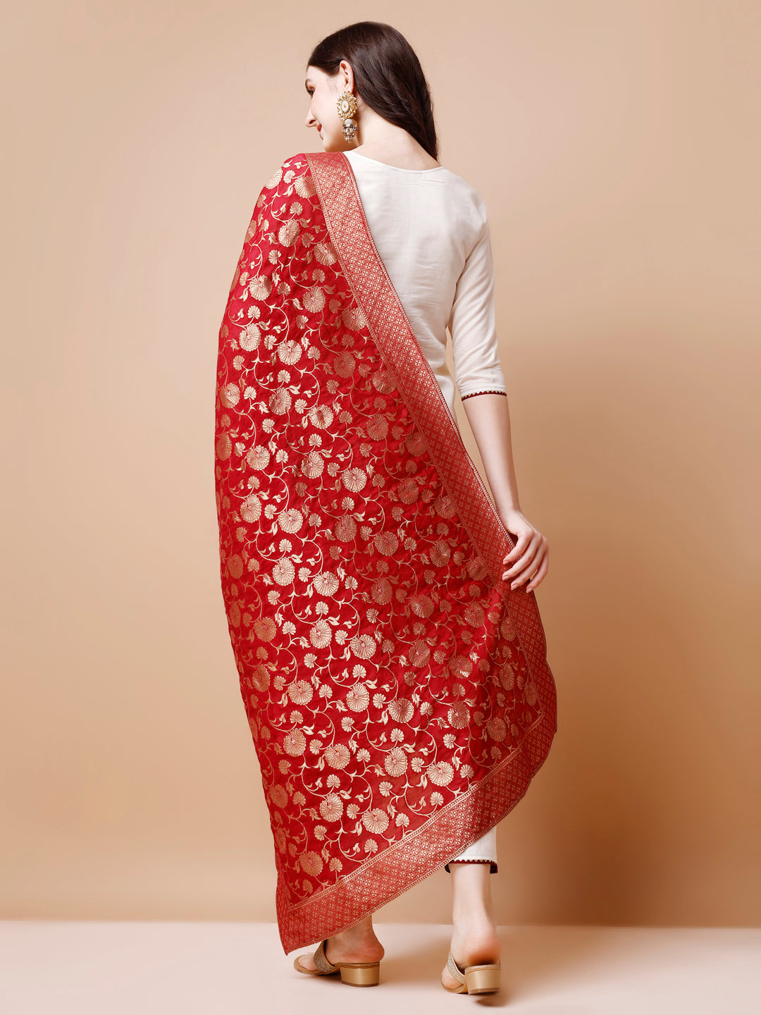 Hand Embroidered Kurta With Pant & Banarasi Jacquard Dupatta, Multicolor - Hiral Fashion