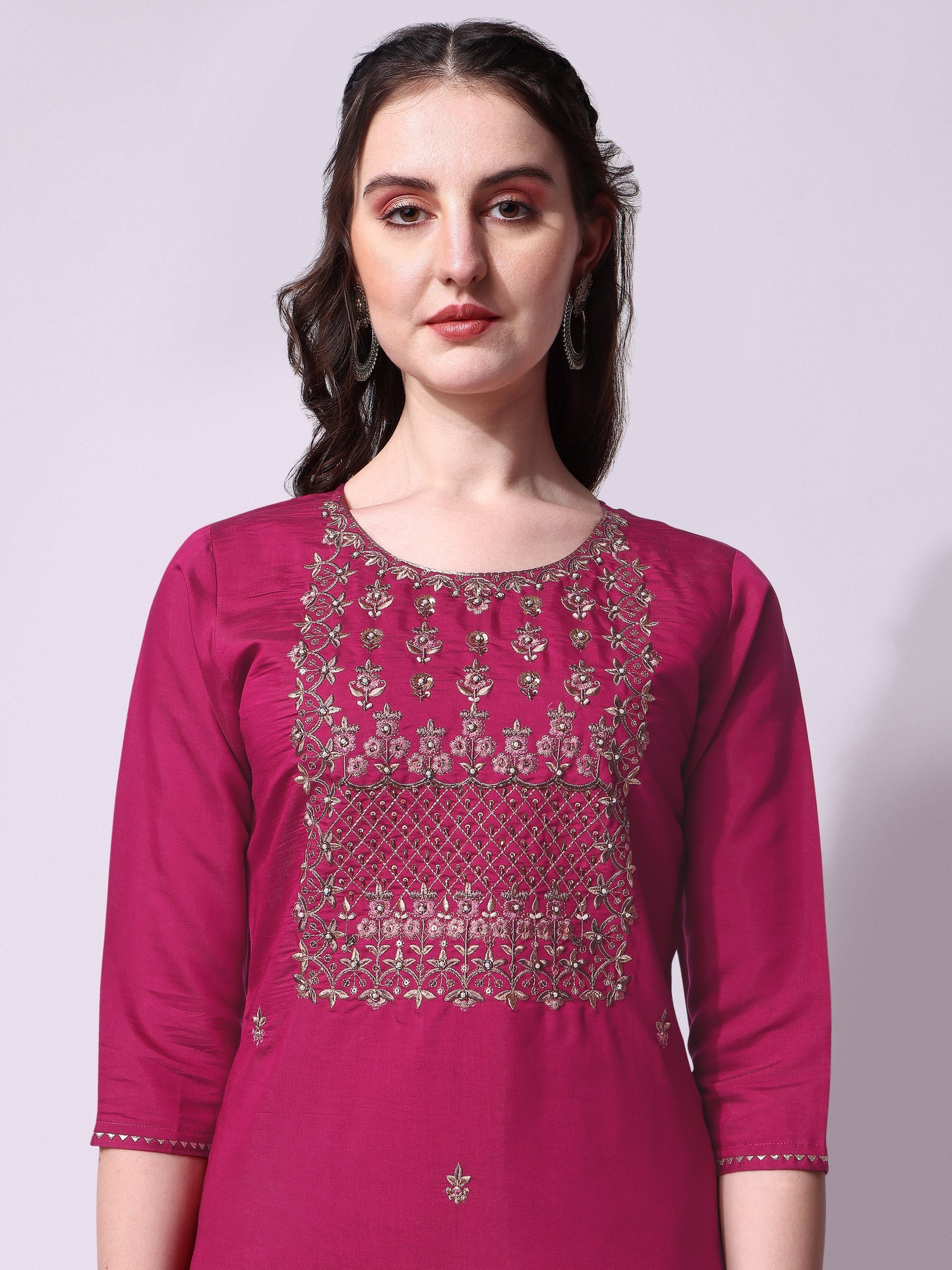 Embroidered Kurta With Pant & Dupatta Set, Multicolor - Hiral Fashion