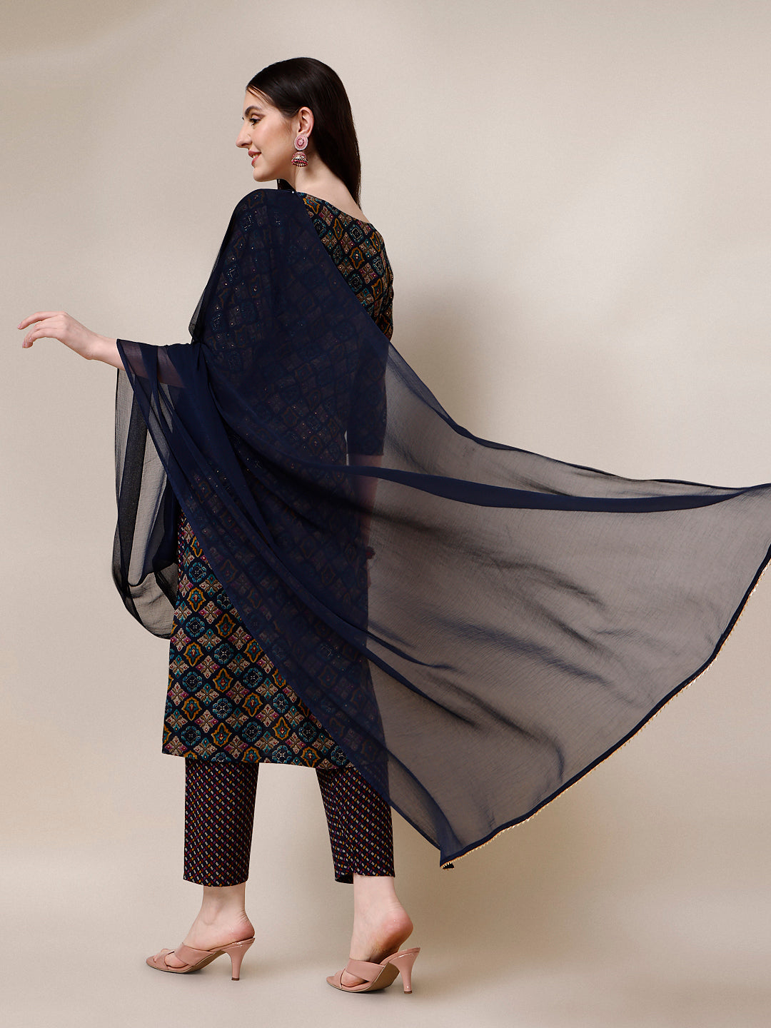 Printed Kurta With Pant & Dupatta Set, Multicolor - Hiral Fashion