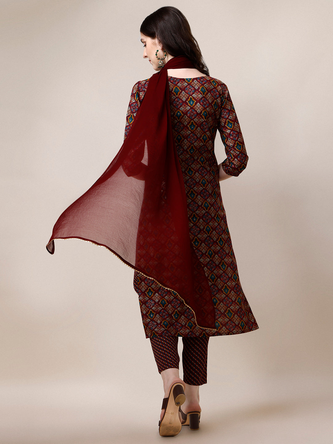 Printed Kurta With Pant & Dupatta Set, Multicolor - Hiral Fashion