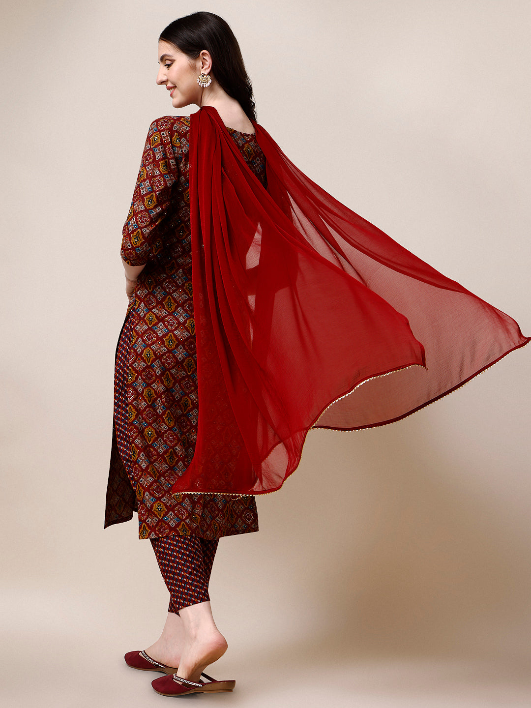 Printed Kurta With Pant & Dupatta Set, Multicolor - Hiral Fashion