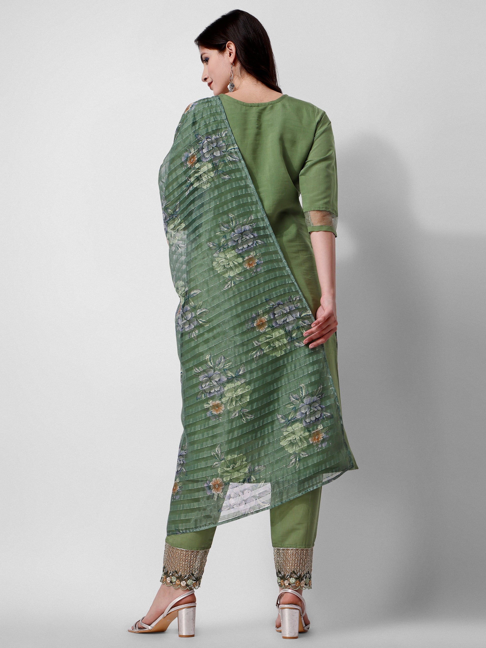 Hand Embroidered Kurta With Pant And Dupatta Set Premium, Multicolor - Hiral Fashion