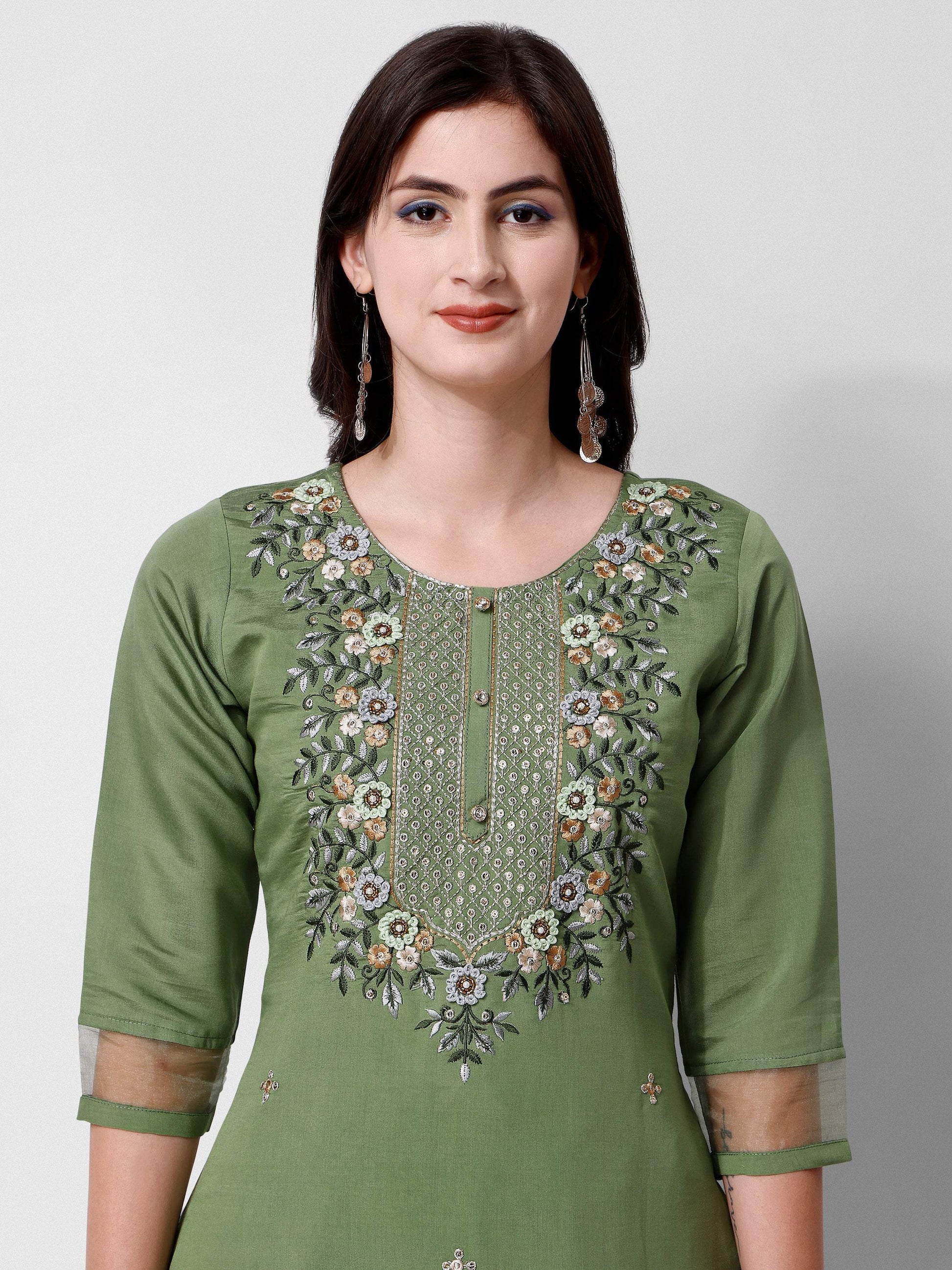 Hand Embroidered Kurta With Pant And Dupatta Set Premium, Multicolor - Hiral Fashion